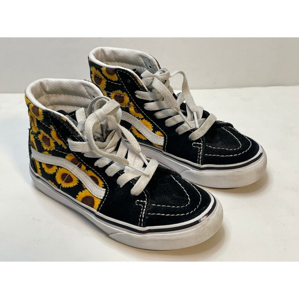 Vans Off The Wall high top skateboard shoes youth 13 flowers 507698 black white